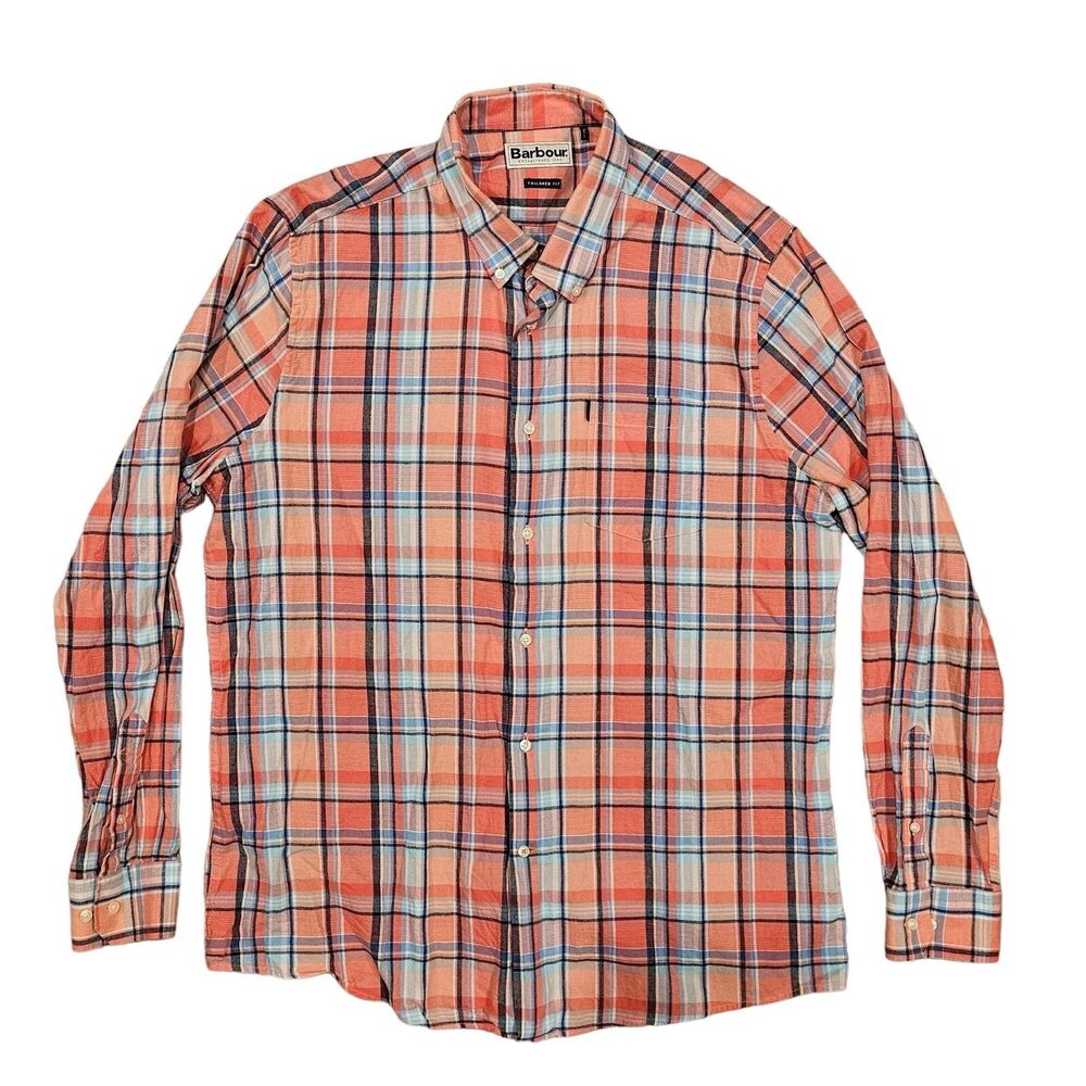 Barbour Tailored Fit Men's Plaid Flannel Long Sleeve Button Down Shirt Sz Large